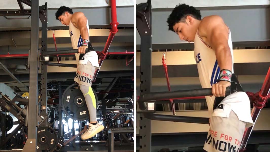close-up-and-wide-shot-of-osama-performing-parallel-bar-dips-while-carrying-100-lb