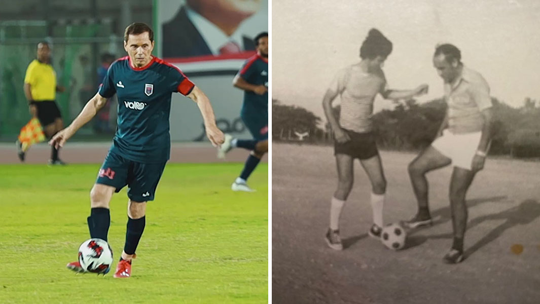 Collage-image-of-Ezzeldin-Bahader-playing-football-at-a-young-age-and-at-the-age-of-74