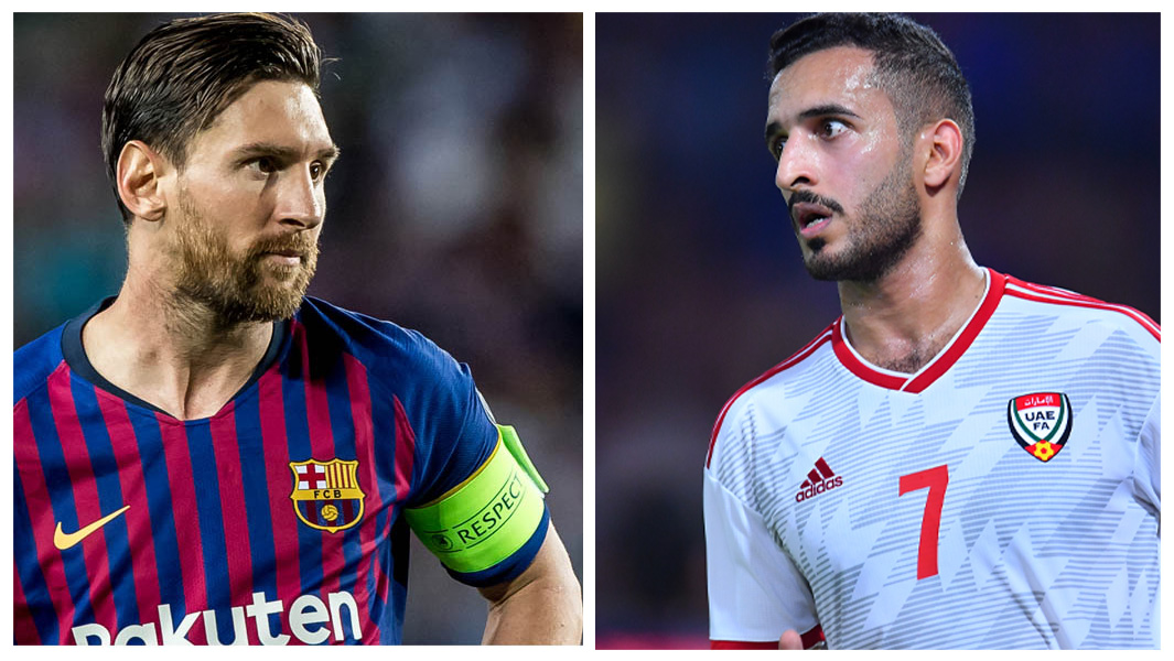Split image of Ali Mabkhout and Lionel Messi