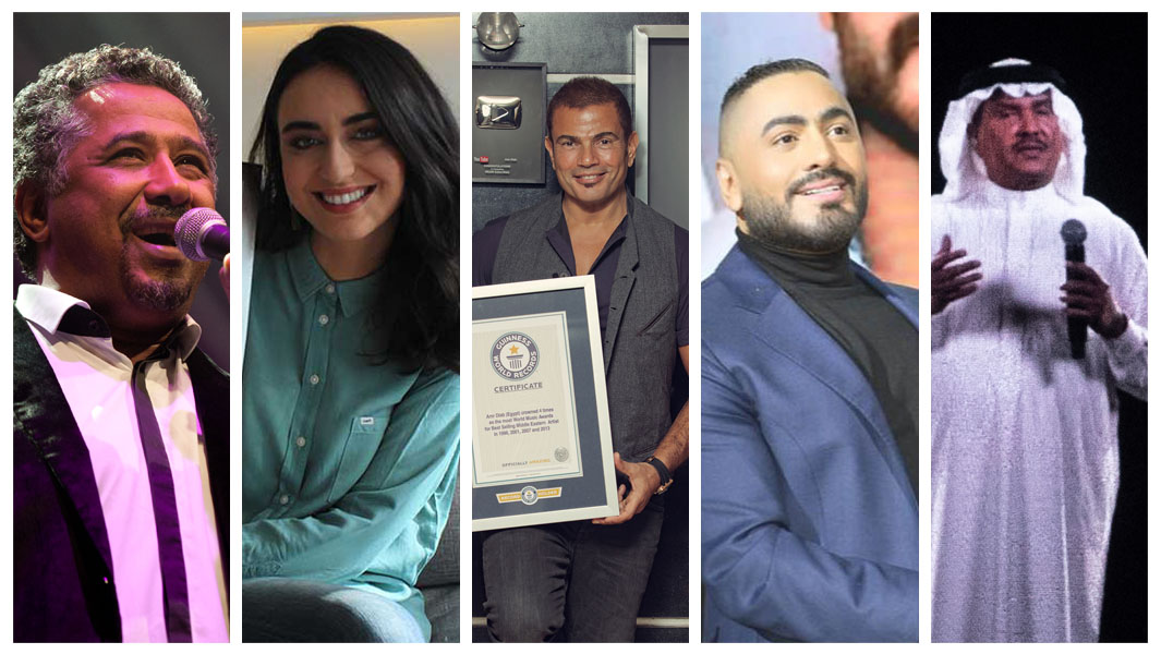 Collage images of Arab celebrities who achieved a world record