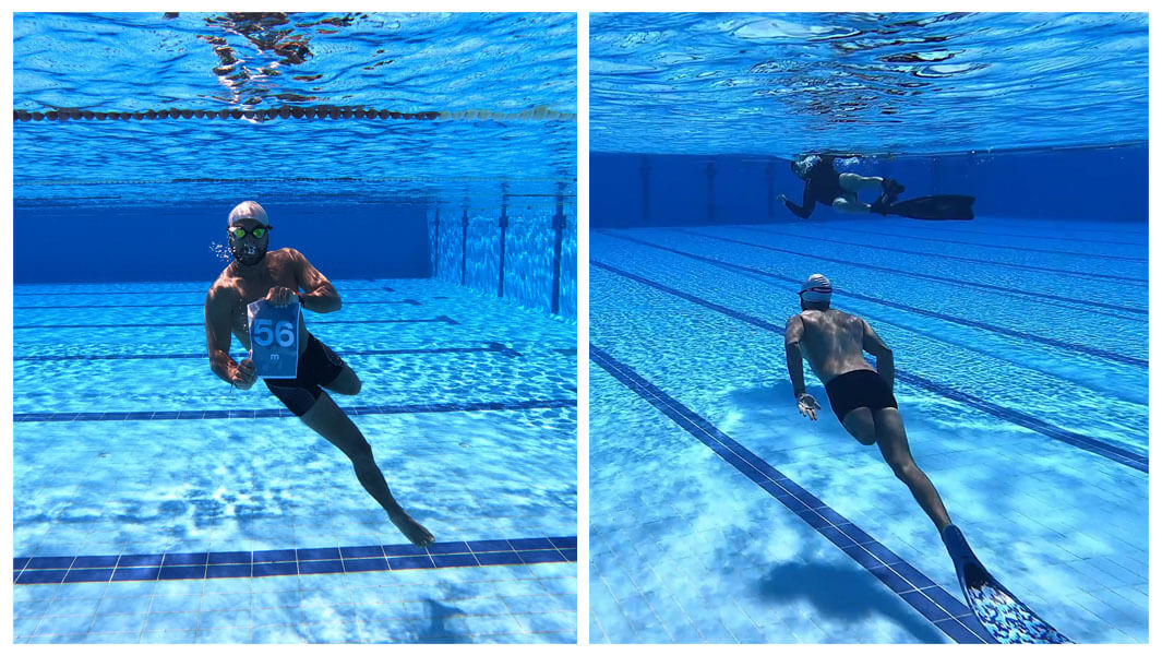 Collage images of Omar Hegazy while attempting to break a world record