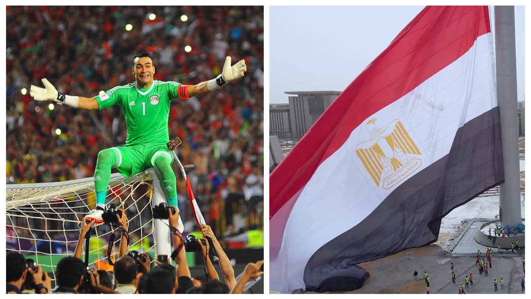 Collage image of the Egyptian flag and Essam El Hadary