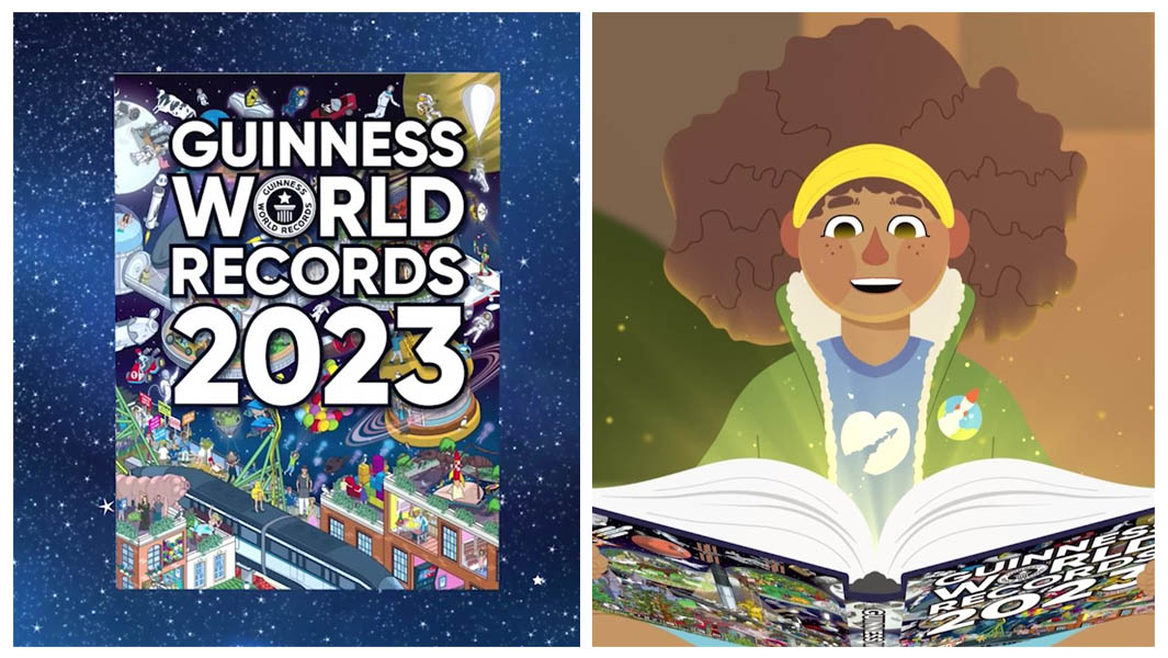 Split images of the Guinness World Records 2023 book trailer