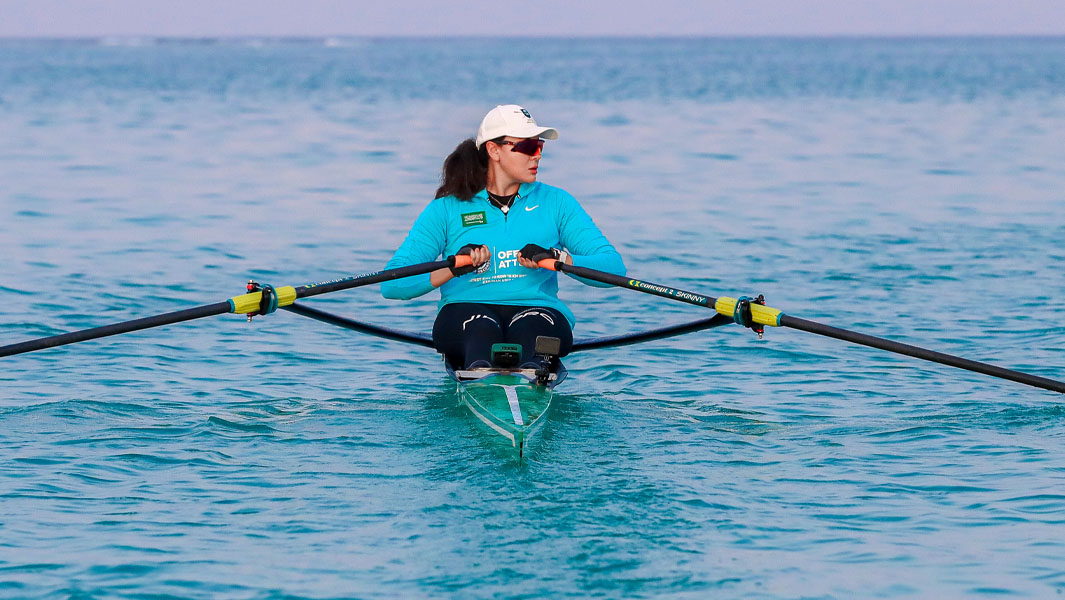 Split images of Kariman during her rowing world record attempt in Saudi Arabia