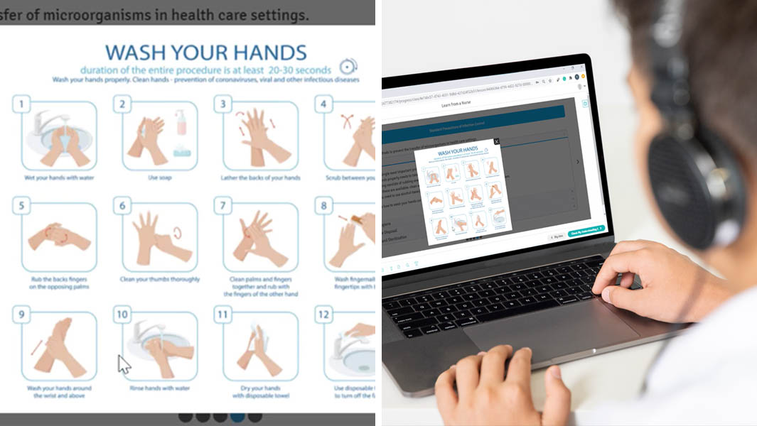 A-collage-image-of-a-man-watching-an-online-infection-control-lesson-and-a-screen-grab-from-the-lesson