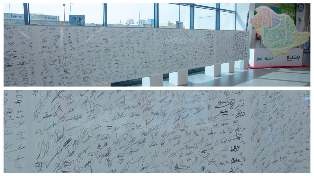 Collage images of the most signatures on a whiteboard