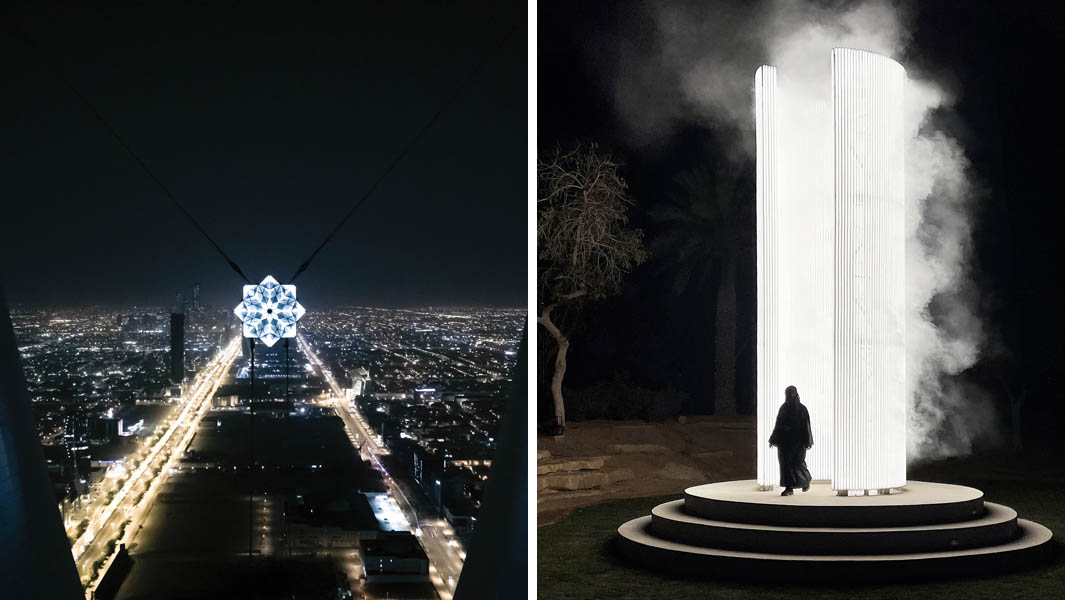 Collage images of record breaking light art at Noor Riyadh Festival