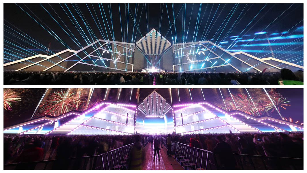 Collage images of the worlds tallest stage