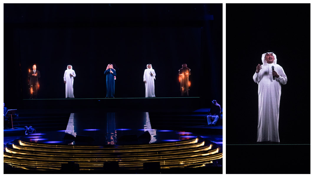 Mohammed Abdu appears five times on the stage using the peppers ghost illusions