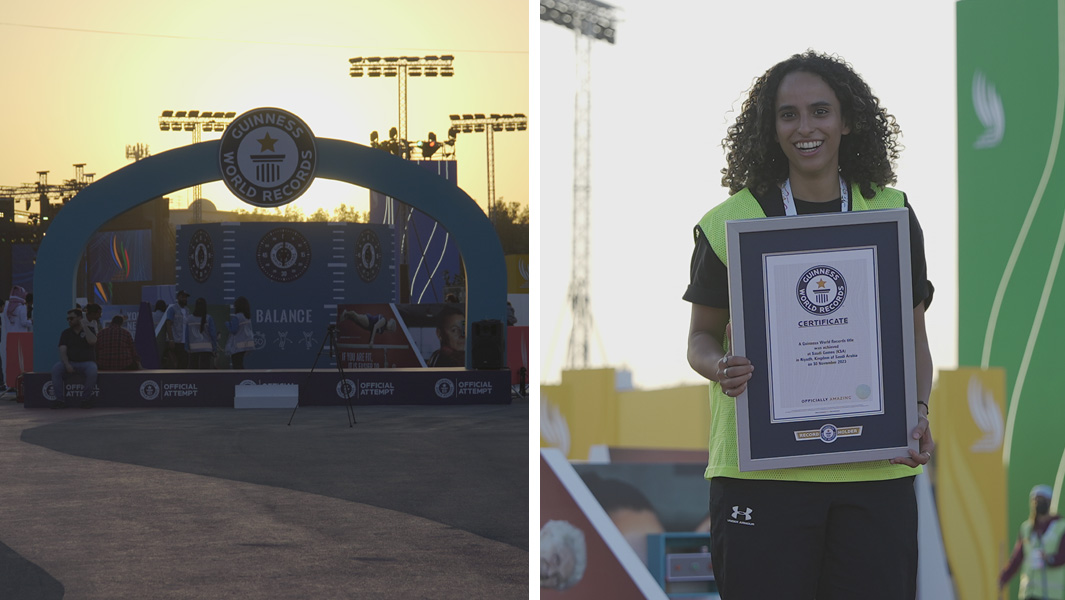 Split image GWR Active arena and a woman holding her record certificate