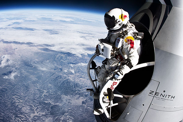Felix Baumgartner in a shuttle in space