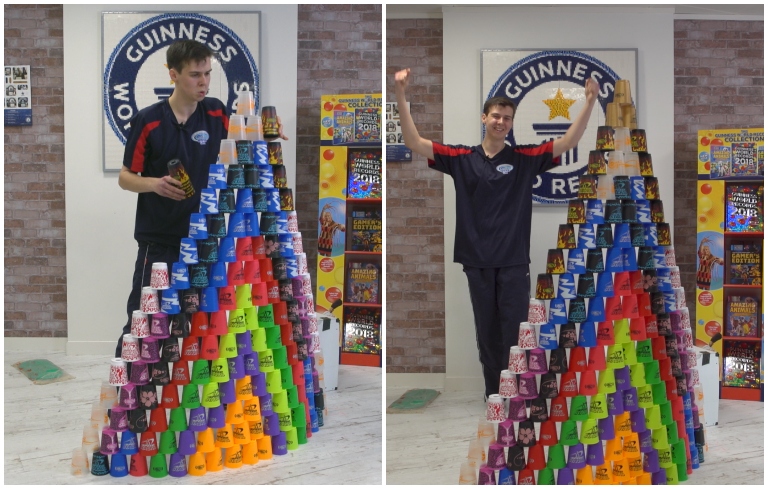 Fastest time to build a 171 cup pyramid | غينيس للأرقام القياسية